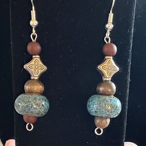 Hand Crafted Brown and Blue Artisan Earrings